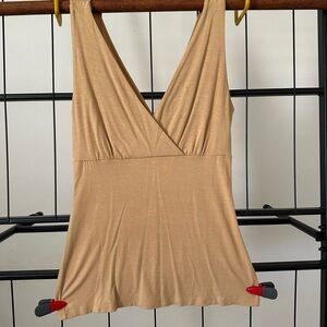 Tan Sleeveless V-Neck Top